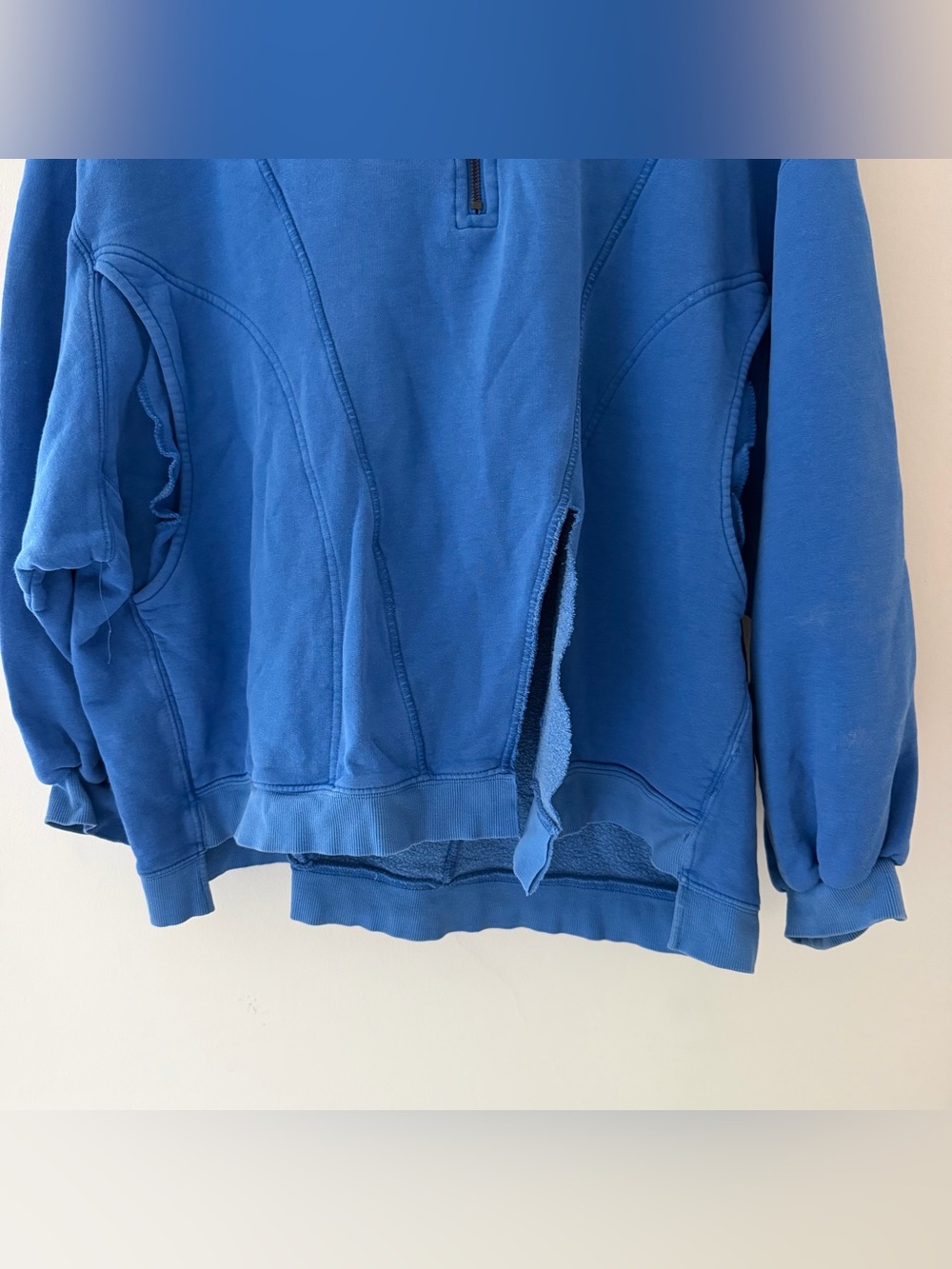 Free People Sweatshirt Hoodie Half zip Blue Split Hem Size Medium Oversized - Picture 3 of 10